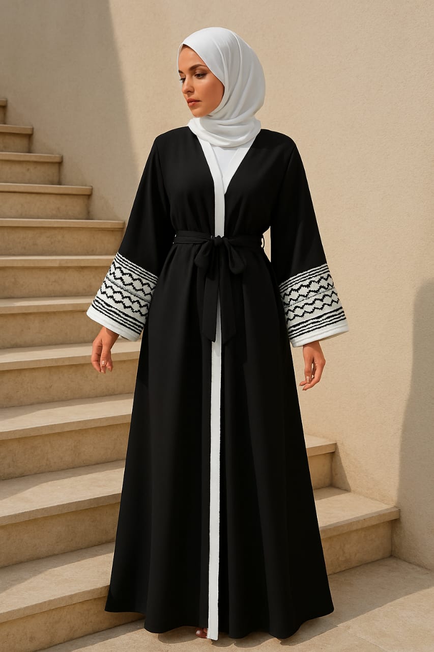 Open Front Embroidered Tassel Abaya Cardigan for Women