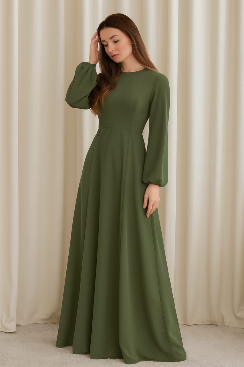 2025 Muslim Long Lantern Sleeve High Waist Dress for Women