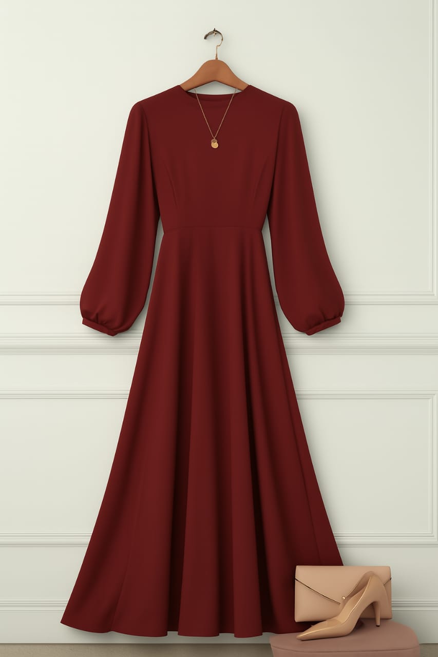 2025 Muslim Long Lantern Sleeve High Waist Dress for Women