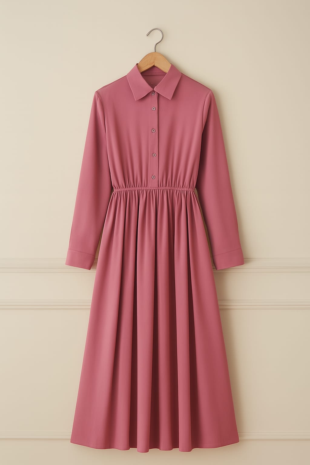 2025 Elegant Pleated Long Sleeve Maxi Shirt Dress for Women